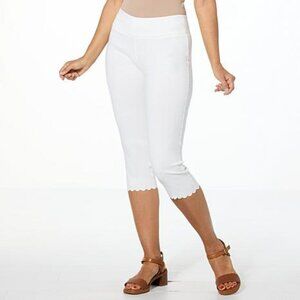 Nina Leonard Pull-on Crop Pant with Scalloped Detail 1x Ivory NWOT